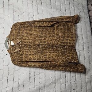 RENE LEZARD Women's Buttondown Blouse Crocodile Pattern Semi Sheer Size 40 EUC